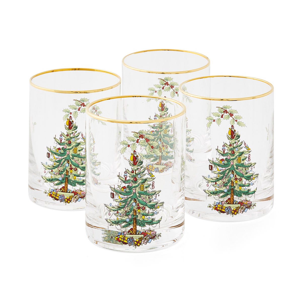 Christmas Tree Set of 4 Lowball Glasses