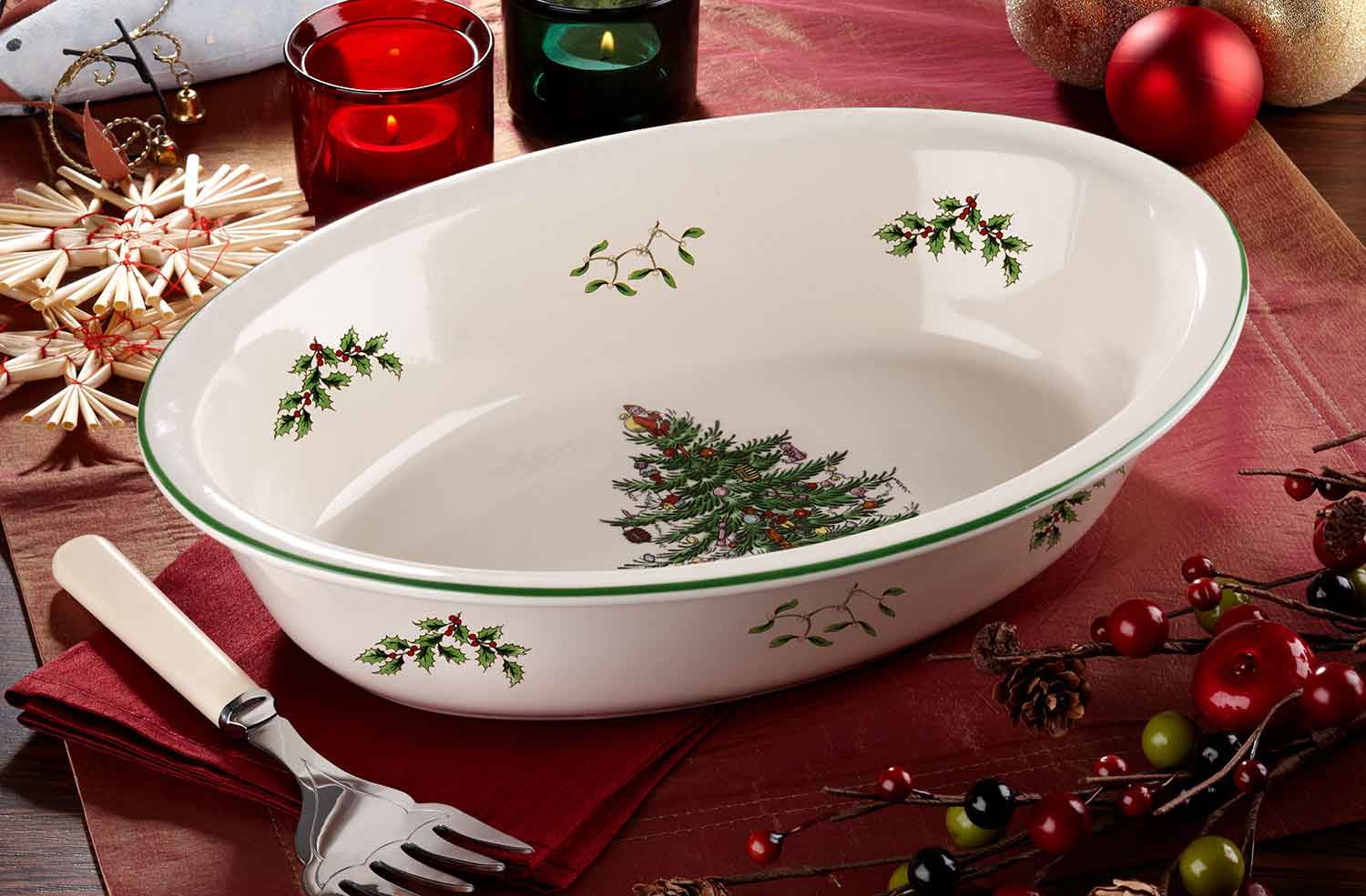 Spode Christmas Tree Oval Rim Dish