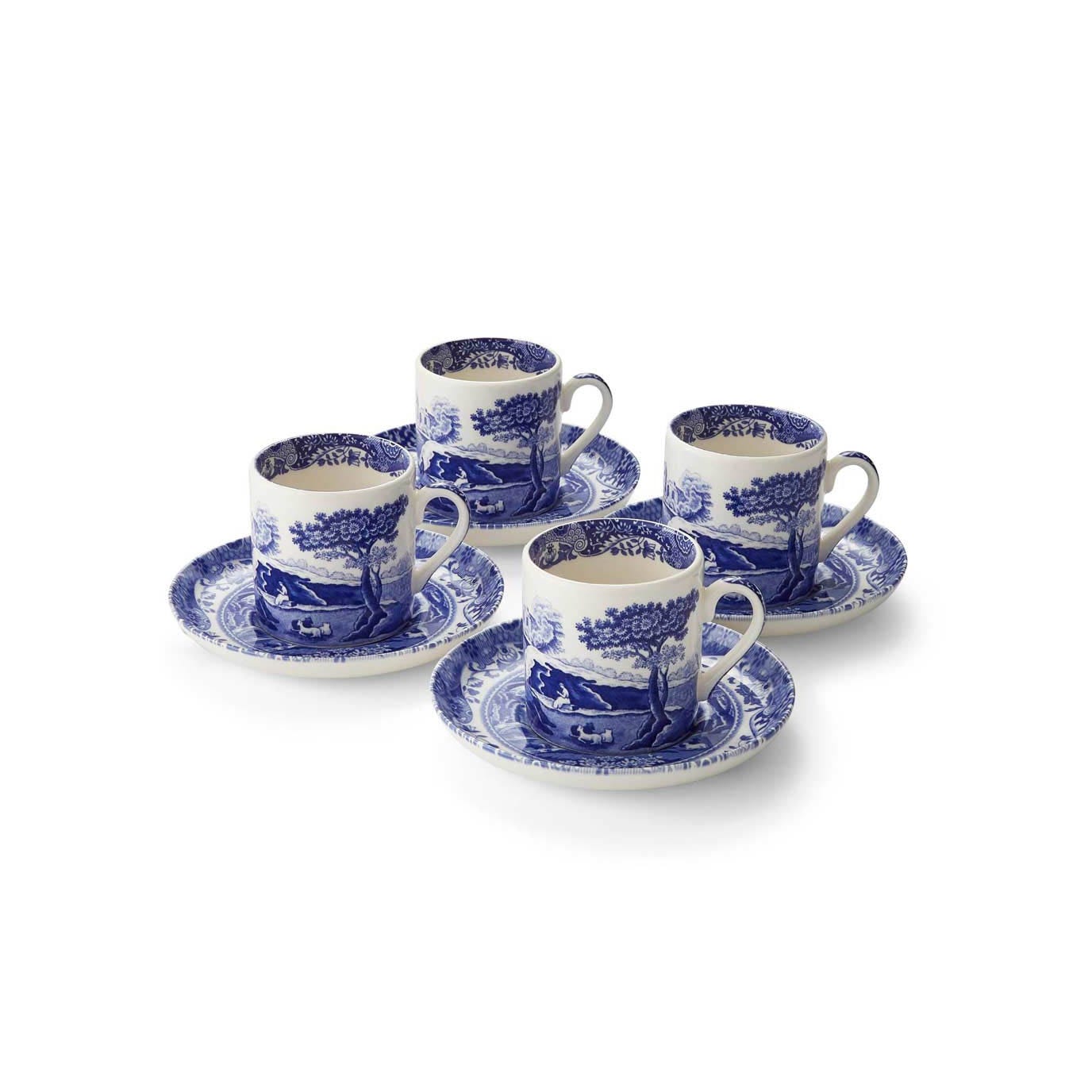 Blue Italian Set of 4 Coffee Cups & Saucers