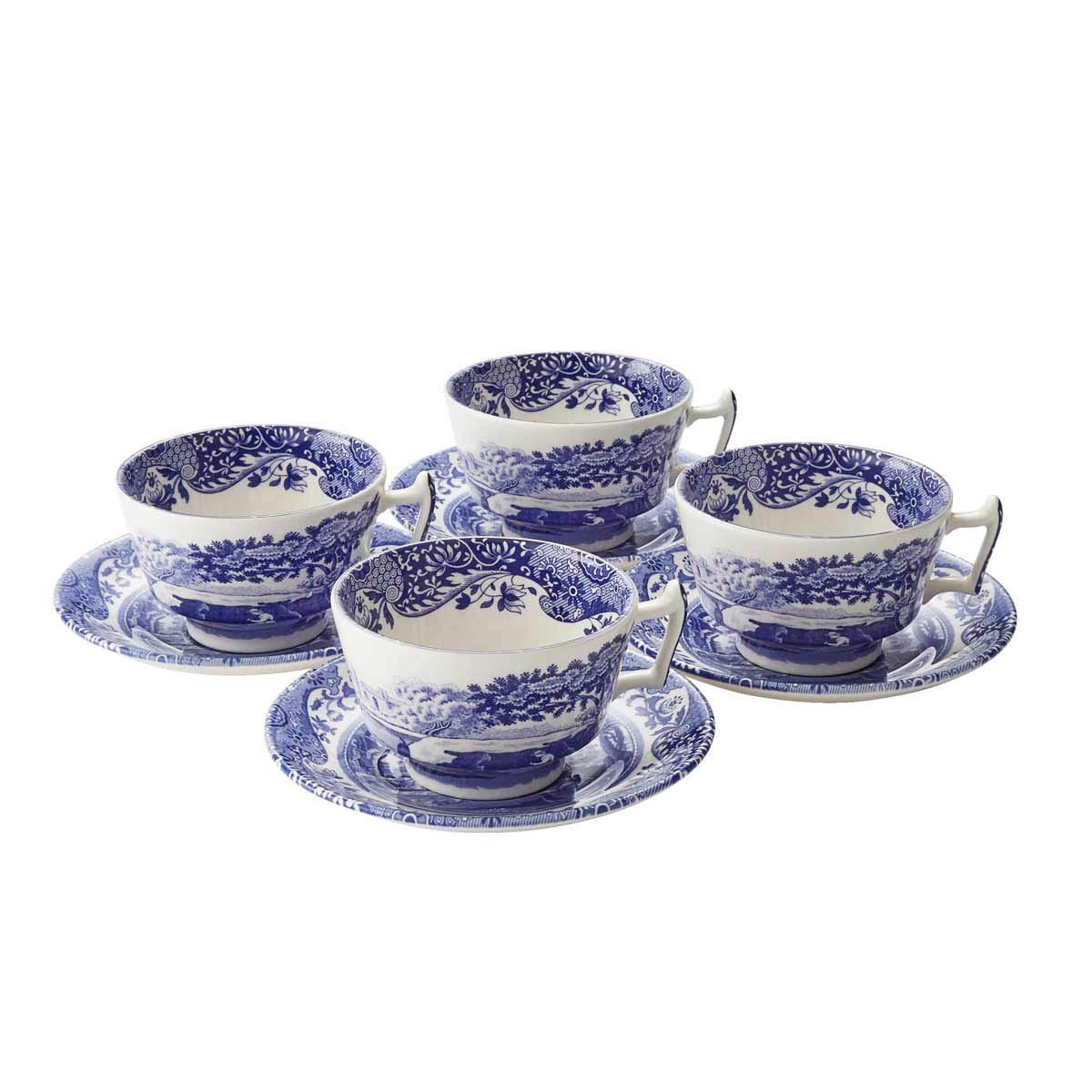 Blue Italian Set of 4 Teacups & Saucers