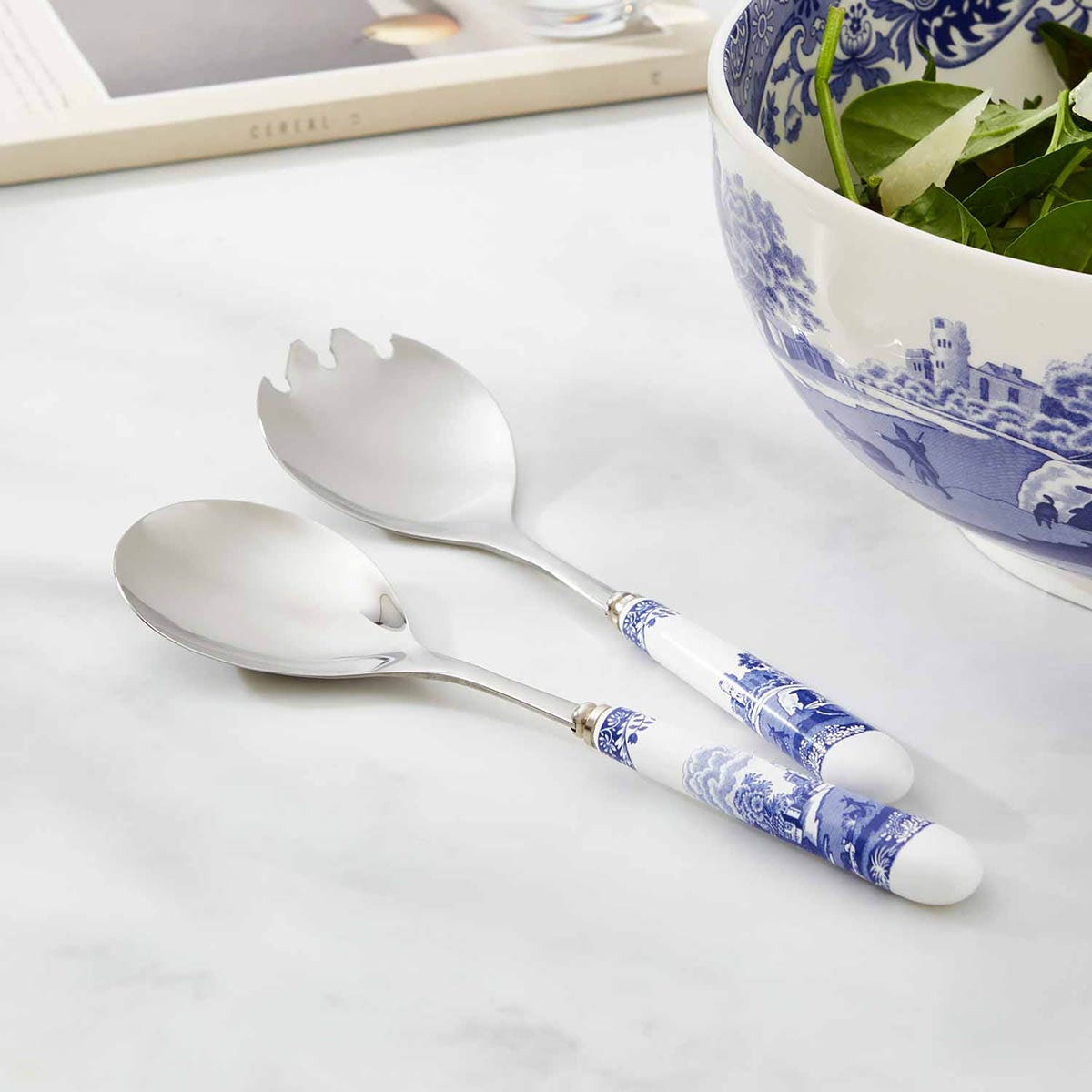 Blue Italian Pair of Salad Servers