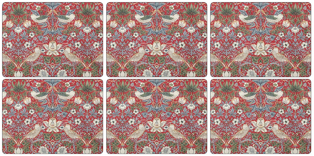 Morris & Co. Strawberry Thief 6 Placemats,Red