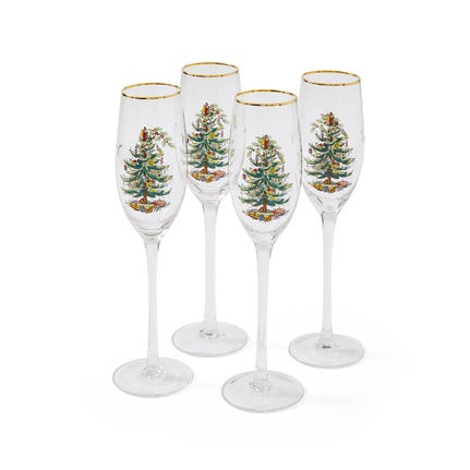 Christmas Tree Set of 4 Champagne Flutes