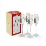Christmas Tree Set of 4 Champagne Flutes