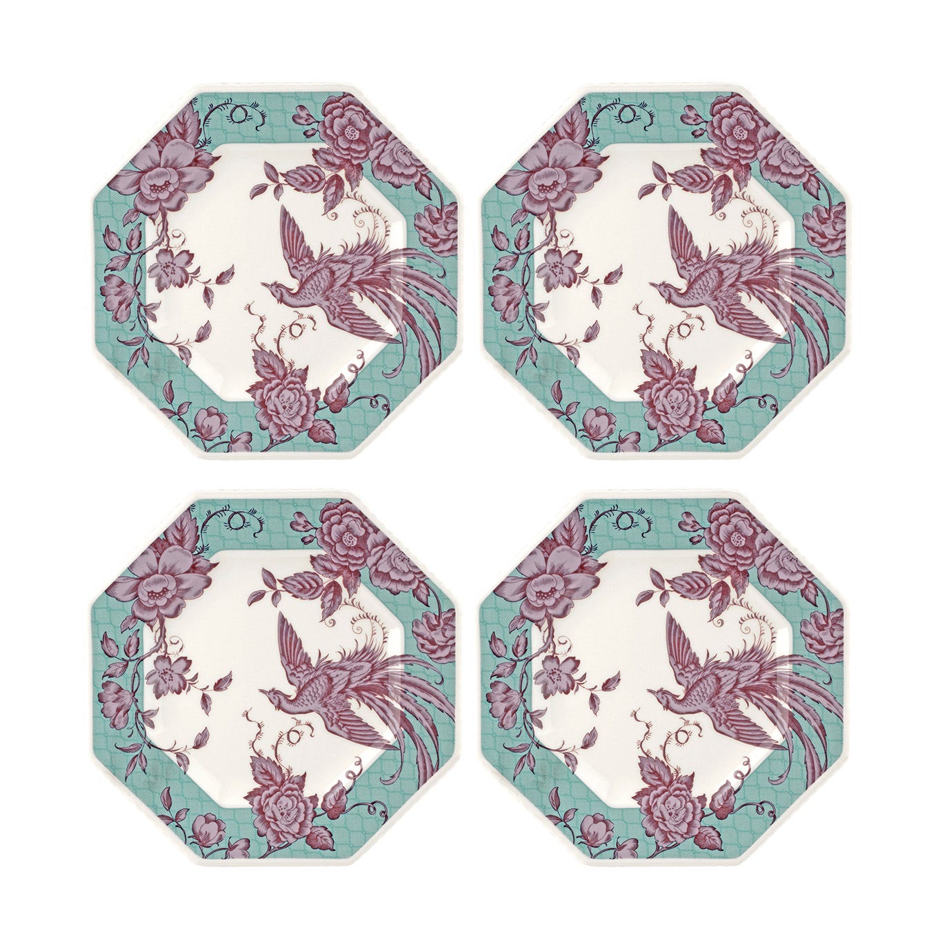 Kingsley Set of 4 Octagonal Plates, Teal