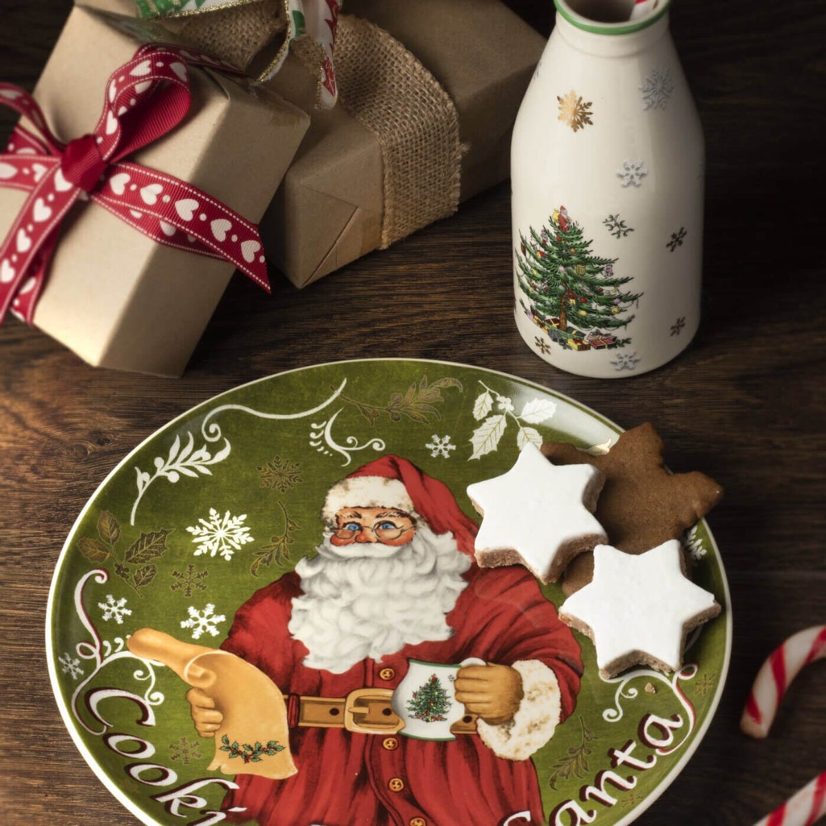 Christmas Tree Santa Plate & Milk Bottle Set