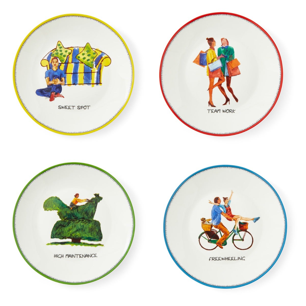 Kit Kemp Doodles set of 4 Tidbit Plates