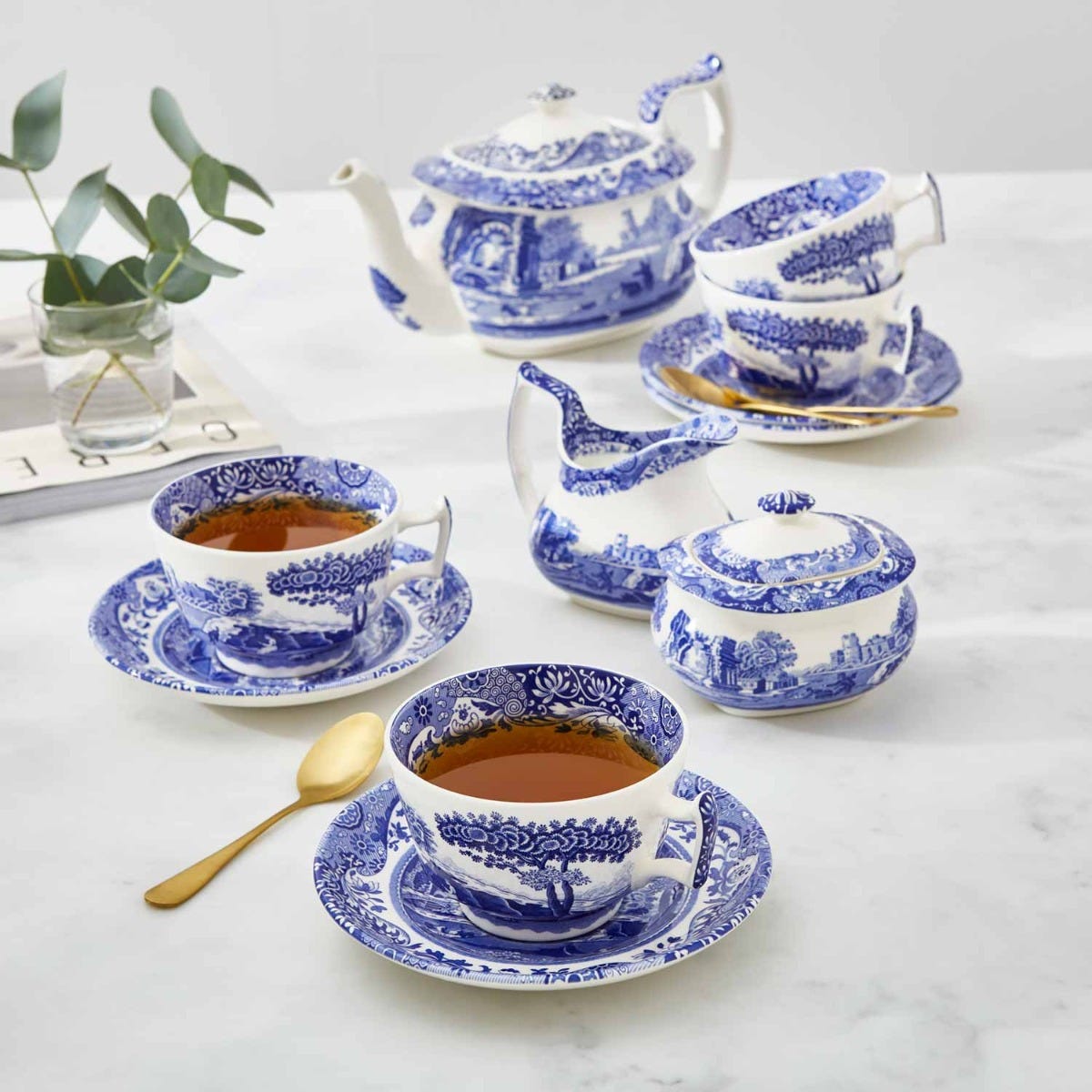 Seconds Spode Blue Italian Set Of 4 Breakfast Cup and Saucers