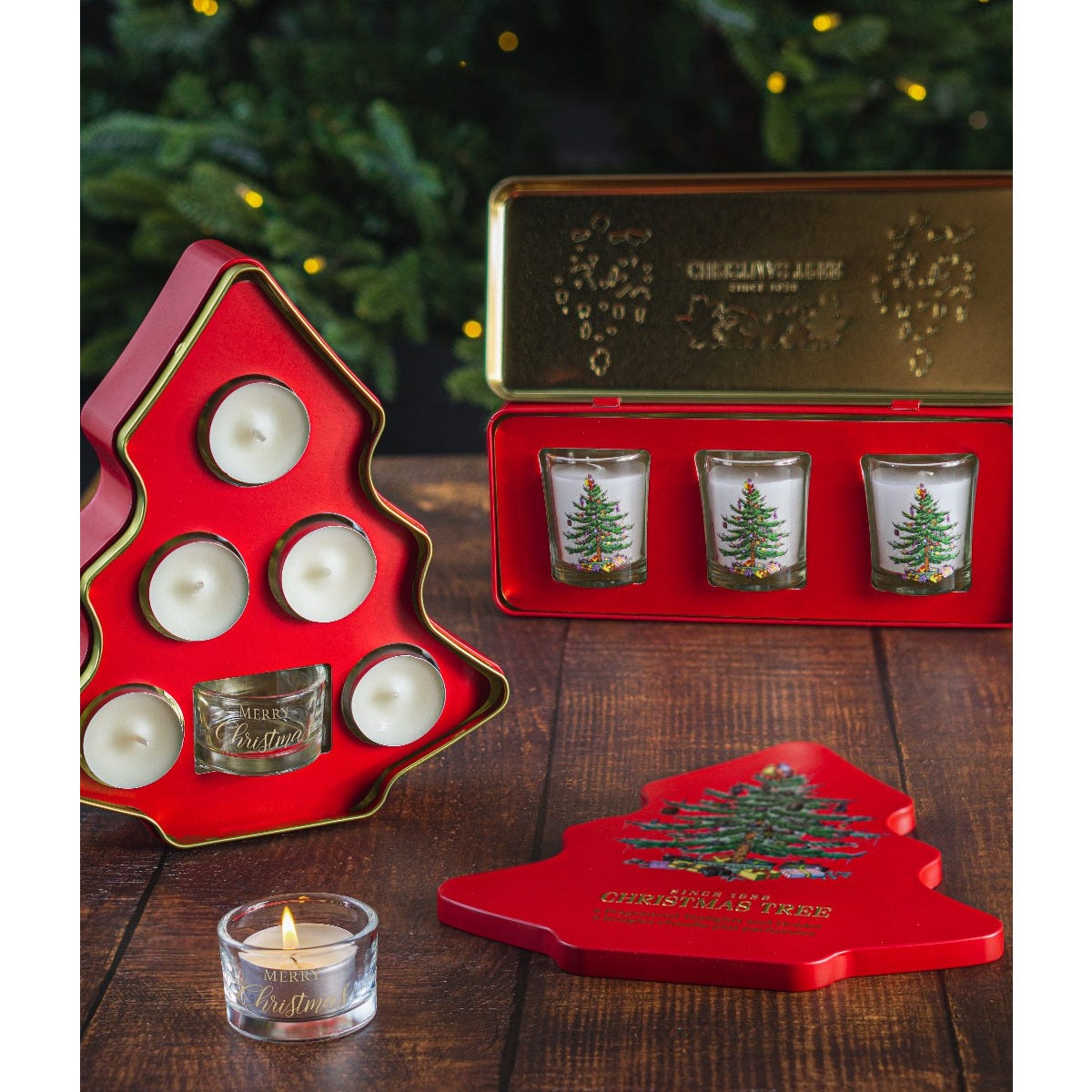 Christmas Tree Tealight Gift Set Tin