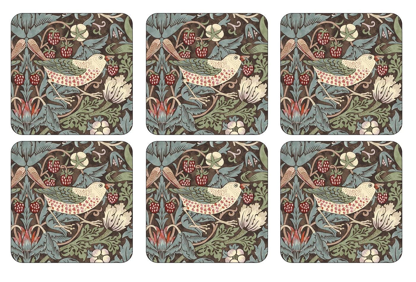 Morris and Co for Pimpernel Strawberry Thief Brown Coasters Set of 6