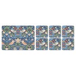 Morris & Co. Strawberry Thief Set of 6 Placemats & Coasters, Blue